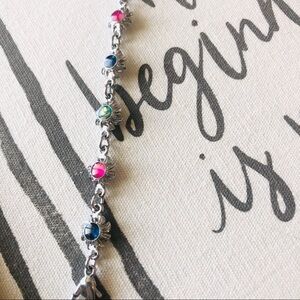 Vintage 90s y2k‎ metal bracelet silver suns faux abalone multi color.